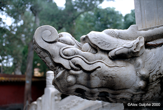Photographie Couleur - Horizontale - Décor en marbre à tête de dragon <em>(Gong fu)</em> d’un pavillon dans le Jardin impérial <em>(Yu huayuan)</em>